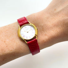 Load image into Gallery viewer, Vintage Christian Dior Gold-Plated Ladies&#39; Quartz Watch with Red Leather Strap and Mother of Pearl Dial - Boxed
