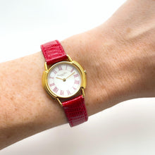 Load image into Gallery viewer, Vintage Christian Dior Gold-Plated Ladies&#39; Quartz Watch with Red Leather Strap and Mother of Pearl Dial - Boxed
