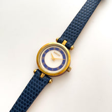 Load image into Gallery viewer, Vintage 90s Ladies&#39; Gucci Quartz Watch with Beige and Blue Dial and Leather Strap - Boxed
