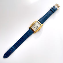 Load image into Gallery viewer, Vintage 90s Gold-Plated Yves Saint Laurent Unisex Tank-Style Quartz Watch with Blue Leather Strap
