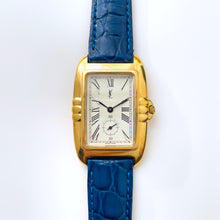 Load image into Gallery viewer, Vintage 90s Gold-Plated Yves Saint Laurent Unisex Tank-Style Quartz Watch with Blue Leather Strap
