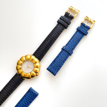 Load image into Gallery viewer, Vintage 1990s Gold-Plated Ladies&#39; Nina Ricci Quartz Watch with Black and Blue Leather Straps
