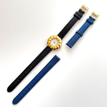 Load image into Gallery viewer, Vintage 1990s Gold-Plated Ladies&#39; Nina Ricci Quartz Watch with Black and Blue Leather Straps
