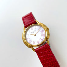 Load image into Gallery viewer, Vintage Christian Dior Gold-Plated Ladies&#39; Quartz Watch with Red Leather Strap and Mother of Pearl Dial - Boxed
