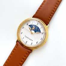 Load image into Gallery viewer, Vintage Unisex Tuscany Sun &amp; Moon Phase Quartz Watch with Brown Leather Strap
