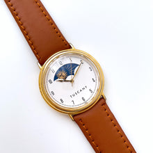 Load image into Gallery viewer, Vintage Unisex Tuscany Sun &amp; Moon Phase Quartz Watch with Brown Leather Strap
