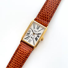 Load image into Gallery viewer, Ladies&#39; Vintage Gold-Plated Tissot Quartz Watch with Rectangular Tank Dial and Brown Leather Strap
