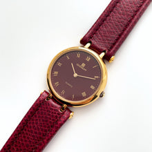 Load image into Gallery viewer, Vintage 1990s Gold-Plated Ladies&#39; Givenchy &#39;Griffe&#39; Quartz Watch with Burgundy Dial and Leather Strap
