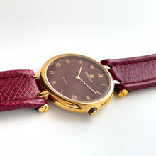 Load image into Gallery viewer, Vintage 1990s Gold-Plated Ladies&#39; Givenchy &#39;Griffe&#39; Quartz Watch with Burgundy Dial and Leather Strap
