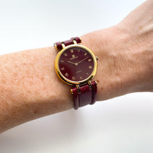 Load image into Gallery viewer, Vintage 1990s Gold-Plated Ladies&#39; Givenchy &#39;Griffe&#39; Quartz Watch with Burgundy Dial and Leather Strap
