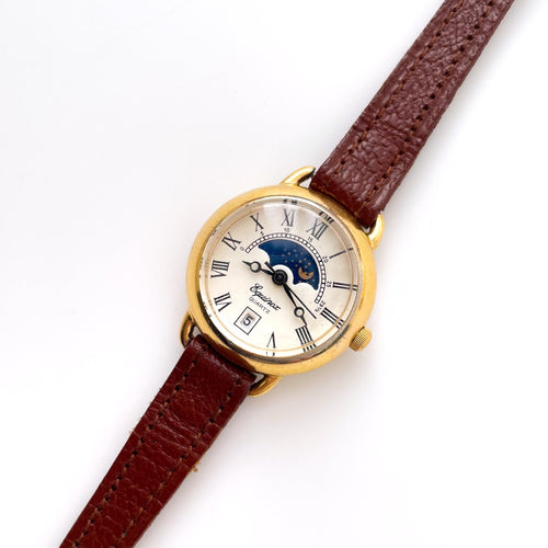 Ladies' 90s Sun & Moon Equinox Quartz Watch with Brown Leather Strap