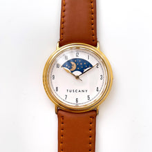 Load image into Gallery viewer, Vintage Unisex Tuscany Sun &amp; Moon Phase Quartz Watch with Brown Leather Strap
