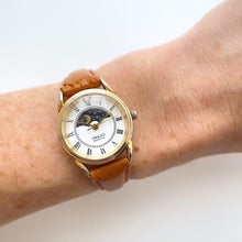 Load image into Gallery viewer, Vintage 90s Ladies&#39; Imado Sun &amp; Moon Phase Quartz Watch with Brown Leather Strap
