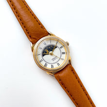 Load image into Gallery viewer, Vintage 90s Ladies&#39; Imado Sun &amp; Moon Phase Quartz Watch with Brown Leather Strap
