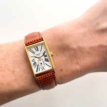 Load image into Gallery viewer, Ladies&#39; Vintage Gold-Plated Tissot Quartz Watch with Rectangular Tank Dial and Brown Leather Strap
