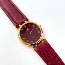 Load image into Gallery viewer, Vintage 1990s Gold-Plated Ladies&#39; Givenchy &#39;Griffe&#39; Quartz Watch with Burgundy Dial and Leather Strap
