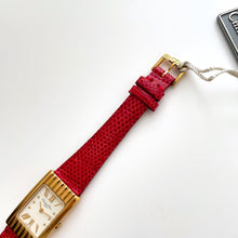 Load image into Gallery viewer, Vintage Christian Dior Gold-Plated Ladies&#39; Quartz Watch with Red Leather Strap and Rectangular Tank Dial - Boxed
