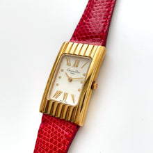 Load image into Gallery viewer, Vintage Christian Dior Gold-Plated Ladies&#39; Quartz Watch with Red Leather Strap and Rectangular Tank Dial - Boxed
