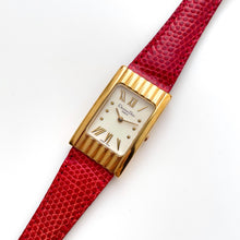 Load image into Gallery viewer, Vintage Christian Dior Gold-Plated Ladies&#39; Quartz Watch with Red Leather Strap and Rectangular Tank Dial - Boxed
