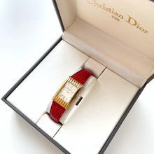 Load image into Gallery viewer, Vintage Christian Dior Gold-Plated Ladies&#39; Quartz Watch with Red Leather Strap and Rectangular Tank Dial - Boxed
