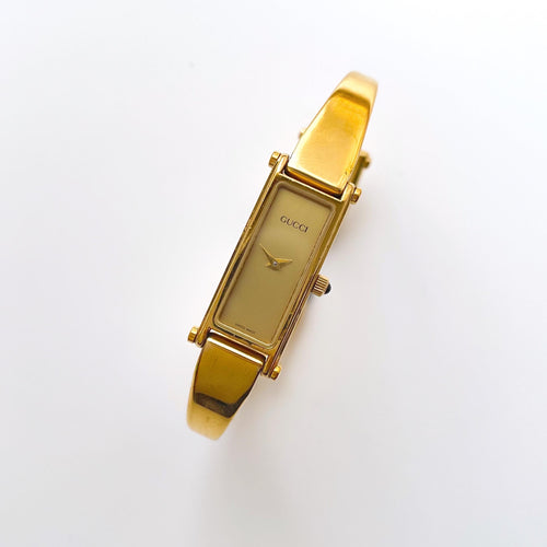 Vintage Ladies' Gold-Plated Gucci 1500 Bangle Quartz Watch with Gold Rectangular Dial