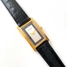 Load image into Gallery viewer, Vintage 1998 Gucci 2600L Quartz Watch with Rectangular Tank-Style Dial and Black Leather Strap
