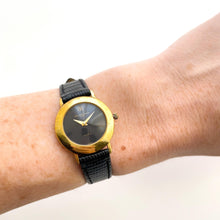 Load image into Gallery viewer, Vintage Gold-Plated Ladies&#39; Balenciaga Quartz Watch with Black Round Dial and Leather Strap
