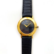 Load image into Gallery viewer, Vintage Gold-Plated Ladies&#39; Balenciaga Quartz Watch with Black Round Dial and Leather Strap
