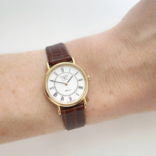 Load image into Gallery viewer, Vintage Ladies&#39; Gold-Plated Longines Presence Quartz Watch with Brown Leather Strap
