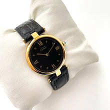 Load image into Gallery viewer, Cartier Must Vendome Vermeil - Gold-Plated Silver 925 with Black Dial and Leather Strap
