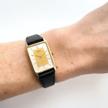 Load image into Gallery viewer, Vintage Gold-Plated Ladies&#39; Seiko Quartz Watch with Rectangular Tank Dial and Black Leather Strap
