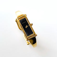 Load image into Gallery viewer, Vintage Ladies&#39; Gold-Plated Gucci 1500L Bangle Quartz Watch with Black Rectangular Dial
