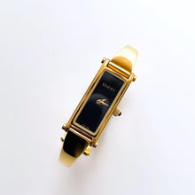 Load image into Gallery viewer, Vintage Ladies&#39; Gold-Plated Gucci 1500L Bangle Quartz Watch with Black Rectangular Dial
