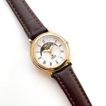 Load image into Gallery viewer, Vintage Ladies&#39; Gold-Plated Lorus Sun &amp; Moon Quartz Watch with Brown Leather Strap
