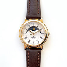 Load image into Gallery viewer, Vintage Ladies&#39; Gold-Plated Lorus Sun &amp; Moon Quartz Watch with Brown Leather Strap
