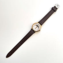 Load image into Gallery viewer, Vintage Ladies&#39; Gold-Plated Lorus Sun &amp; Moon Quartz Watch with Brown Leather Strap
