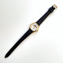 Load image into Gallery viewer, Vintage Ladies&#39; Gold-Plated Lorus Sun &amp; Moon Quartz Watch with Black Leather Strap
