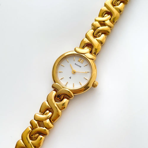 Vintage Ladies' Gold-Plated Accurist Quartz Watch with White Round Dial