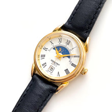 Load image into Gallery viewer, Vintage Constant Sun &amp; Moon Phase Quartz Watch with Black Leather Strap
