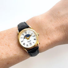 Load image into Gallery viewer, Vintage Constant Sun &amp; Moon Phase Quartz Watch with Black Leather Strap
