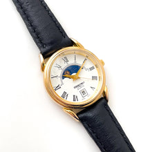 Load image into Gallery viewer, Vintage Constant Sun &amp; Moon Phase Quartz Watch with Black Leather Strap
