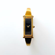 Load image into Gallery viewer, Vintage Ladies&#39; Gold-Plated Gucci 1500L Bangle Quartz Watch with Black Rectangular Dial
