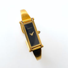 Load image into Gallery viewer, Vintage Ladies&#39; Gold-Plated Gucci 1500L Bangle Quartz Watch with Black Rectangular Dial
