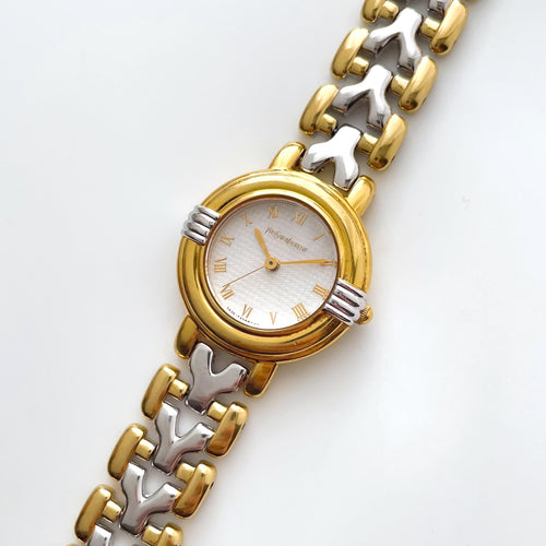 Vintage 1990s Yves Saint Laurent Ladies' Quartz Watch with Two-Tone Bracelet and Textured Dial