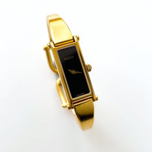 Load image into Gallery viewer, Vintage Ladies&#39; Gold-Plated Gucci 1500L Bangle Quartz Watch with Black Rectangular Dial - Boxed
