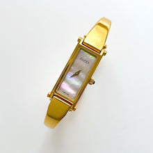 Load image into Gallery viewer, Vintage 1998 Ladies&#39; Gold-Plated Gucci 1500L Bangle Quartz Watch with Rectangular Mother of Pearl Dial
