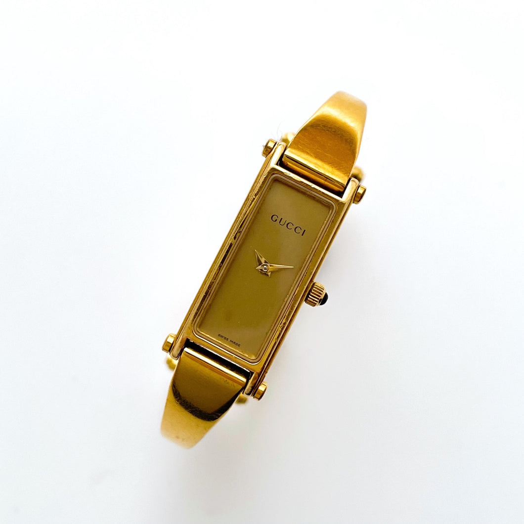 Vintage Ladies' Gold-Plated Gucci 1500L Bangle Quartz Watch with Gold Rectangular Dial