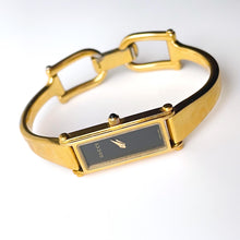 Load image into Gallery viewer, Vintage Ladies&#39; Gold-Plated Gucci 1500L Bangle Quartz Watch with Black Rectangular Dial
