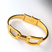 Load image into Gallery viewer, Vintage 1998 Ladies&#39; Gold-Plated Gucci 1500 Bangle Quartz Watch with Black Rectangular Dial - Boxed
