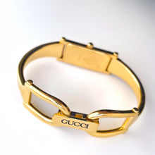 Load image into Gallery viewer, Vintage 1998 Ladies&#39; Gold-Plated Gucci 1500L Bangle Quartz Watch with Rectangular Mother of Pearl Dial
